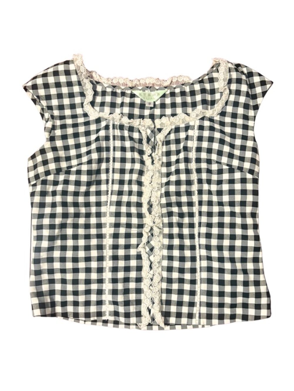 Anmani Lace Beaded Vest Black White Checker Print Goth Square Collar Top